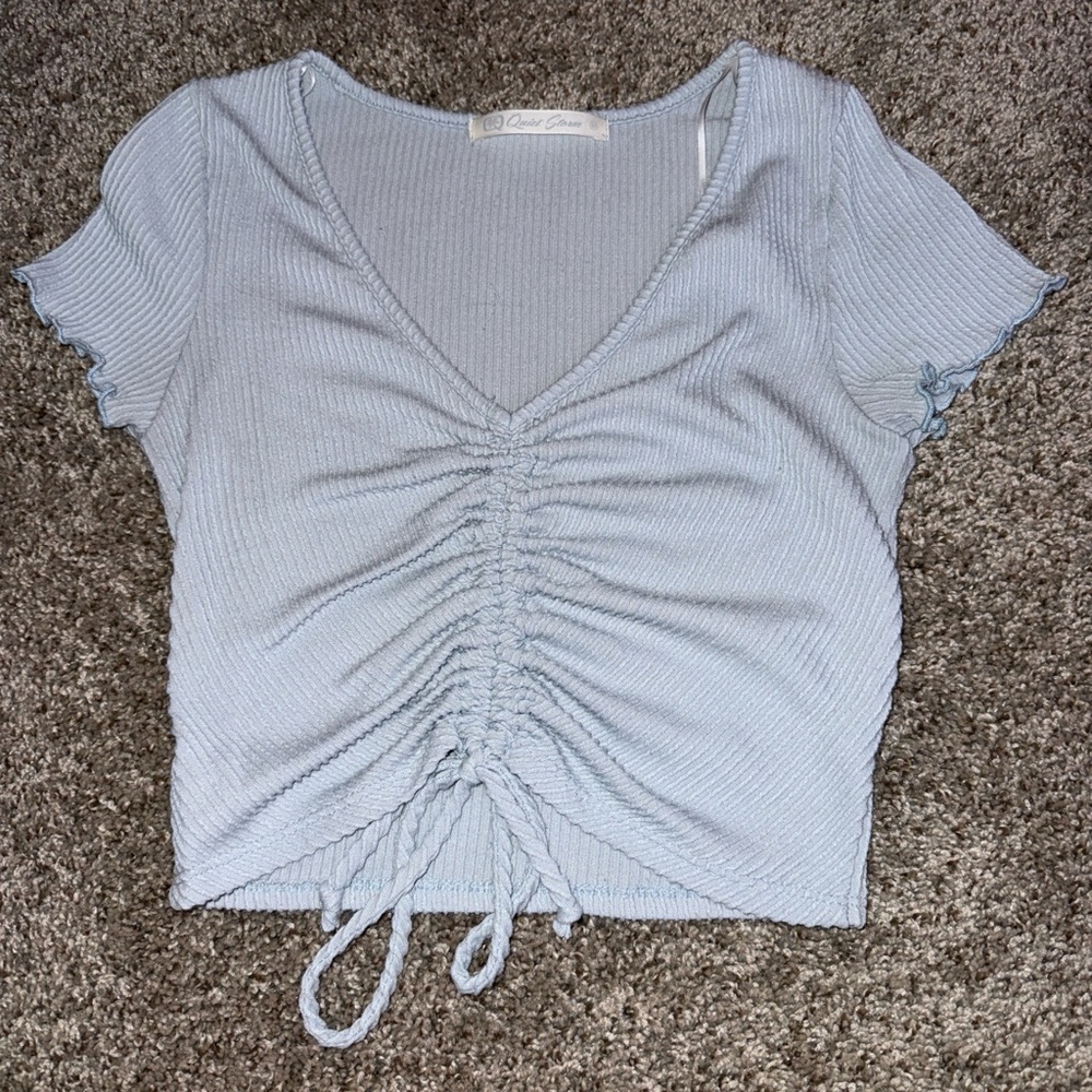 Light Blue Ruched Crop Blouse